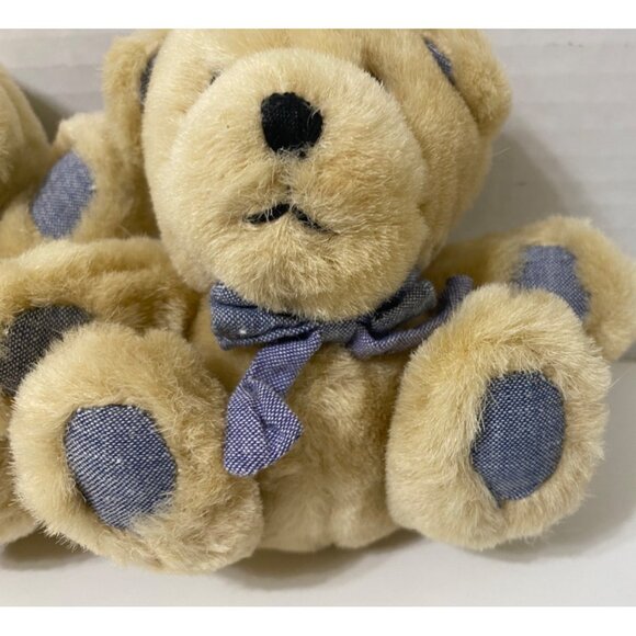 Teddy Bears With Blue Denim Paws & Bow Ties 4.5" Lot of 2 matching - Picture 2 of 3
